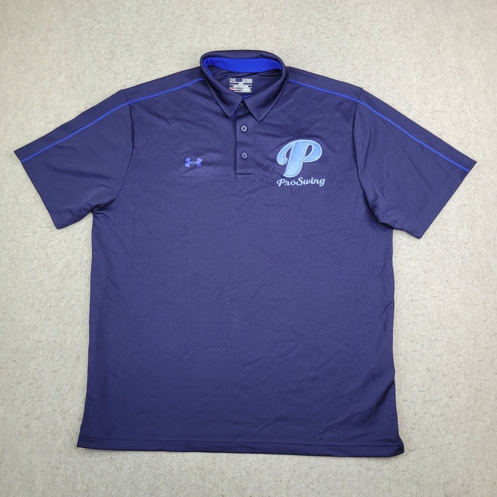 Under Armour Golf Polo Shirt Mens XL Blue Short Sleeve Pro Swing Logo Heat Gear